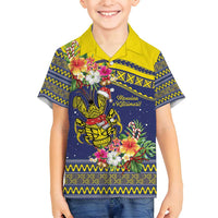 Monuina e Kilisimasi Niue Christmas Family Matching Off Shoulder Short Dress and Hawaiian Shirt Niuean Tribal Pattern LT9 Son's Shirt Gold - Polynesian Pride