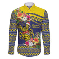 Monuina e Kilisimasi Niue Christmas Family Matching Puletasi and Hawaiian Shirt Niuean Tribal Pattern LT9 Dad's Shirt - Long Sleeve Gold - Polynesian Pride