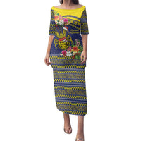 Monuina e Kilisimasi Niue Christmas Family Matching Puletasi and Hawaiian Shirt Niuean Tribal Pattern LT9 Mom's Dress Gold - Polynesian Pride
