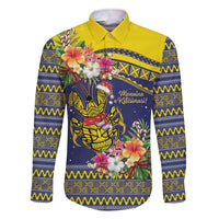 Monuina e Kilisimasi Niue Christmas Family Matching Short Sleeve Bodycon Dress and Hawaiian Shirt Niuean Tribal Pattern LT9 Dad's Shirt - Long Sleeve Gold - Polynesian Pride