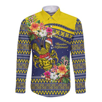 Monuina e Kilisimasi Niue Christmas Long Sleeve Button Shirt Niuean Tribal Pattern LT9 Unisex Gold - Polynesian Pride