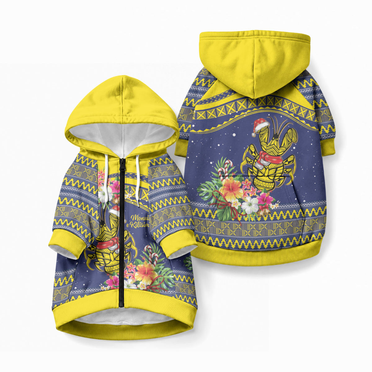 Monuina e Kilisimasi Niue Christmas Pet Hoodie Niuean Tribal Pattern LT9 Zip-up Gold - Polynesian Pride