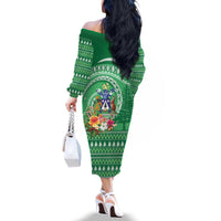 Norfolk Island Pine Tree Christmas Family Matching Off The Shoulder Long Sleeve Dress and Hawaiian Shirt Coat of Arm and Polynesian Pattern LT9 - Polynesian Pride