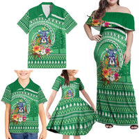 Norfolk Island Pine Tree Christmas Family Matching Off Shoulder Maxi Dress and Hawaiian Shirt Coat of Arm and Polynesian Pattern LT9 - Polynesian Pride