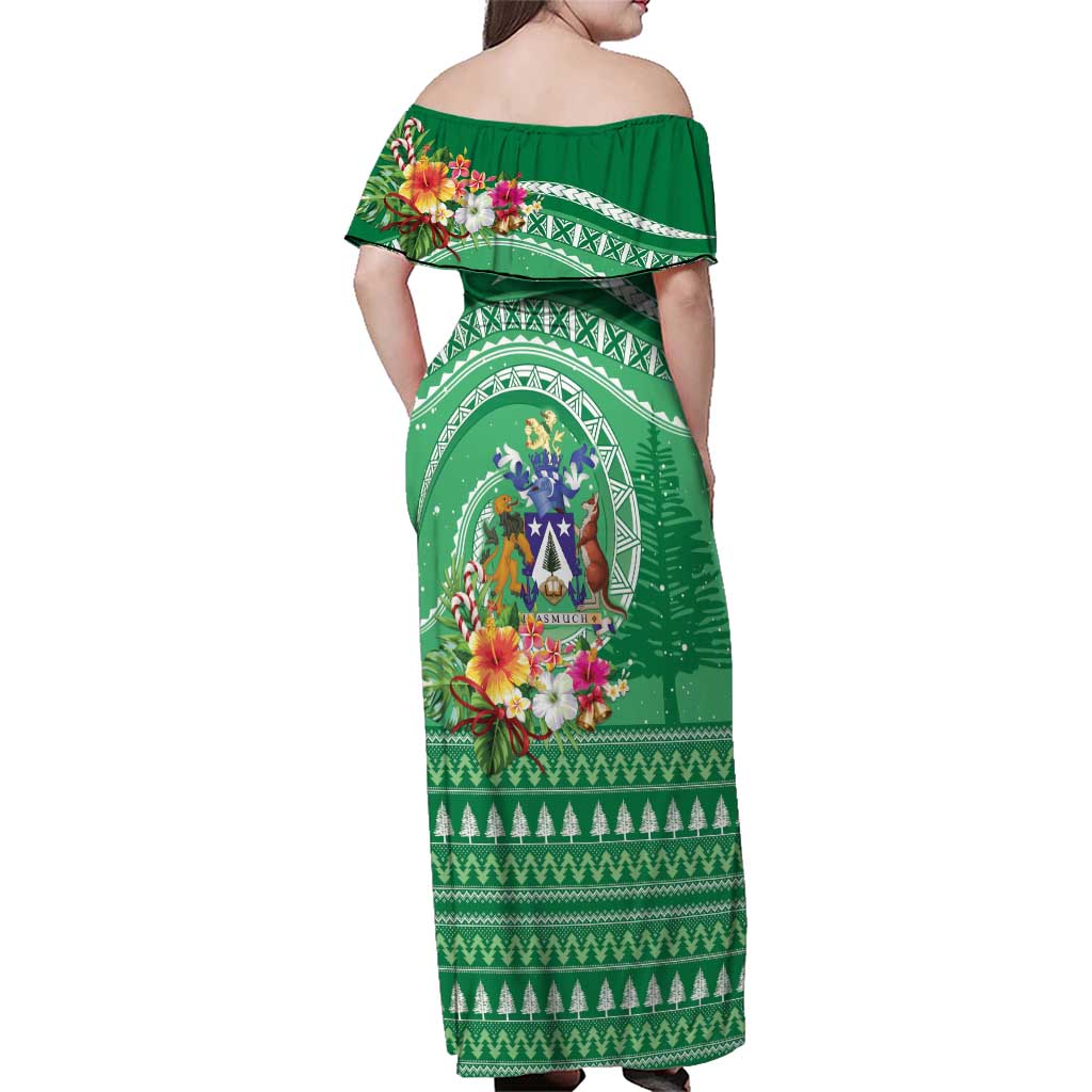 Norfolk Island Pine Tree Christmas Family Matching Off Shoulder Maxi Dress and Hawaiian Shirt Coat of Arm and Polynesian Pattern LT9 - Polynesian Pride