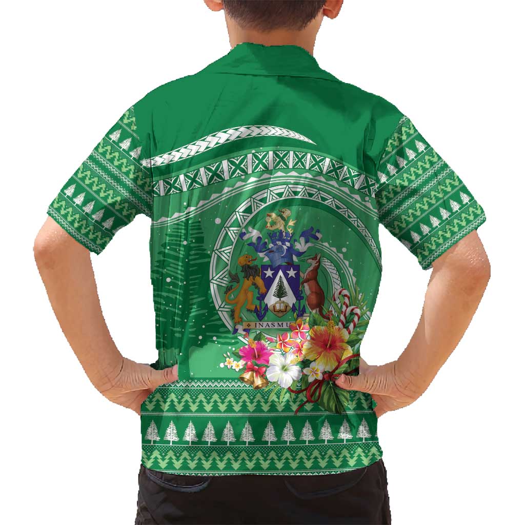 Norfolk Island Pine Tree Christmas Family Matching Off Shoulder Short Dress and Hawaiian Shirt Coat of Arm and Polynesian Pattern LT9 - Polynesian Pride