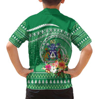 Norfolk Island Pine Tree Christmas Family Matching Off Shoulder Short Dress and Hawaiian Shirt Coat of Arm and Polynesian Pattern LT9 - Polynesian Pride