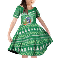 Norfolk Island Pine Tree Christmas Family Matching Off Shoulder Short Dress and Hawaiian Shirt Coat of Arm and Polynesian Pattern LT9 Daughter's Dress Green - Polynesian Pride