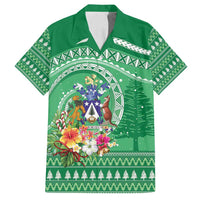 Norfolk Island Pine Tree Christmas Family Matching Off Shoulder Short Dress and Hawaiian Shirt Coat of Arm and Polynesian Pattern LT9 Dad's Shirt - Short Sleeve Green - Polynesian Pride