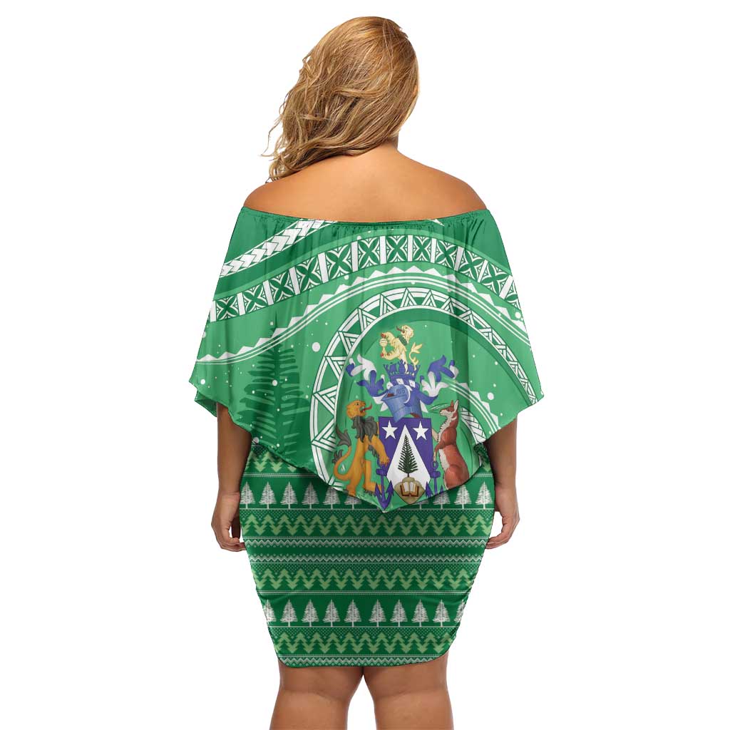 Norfolk Island Pine Tree Christmas Family Matching Off Shoulder Short Dress and Hawaiian Shirt Coat of Arm and Polynesian Pattern LT9 - Polynesian Pride
