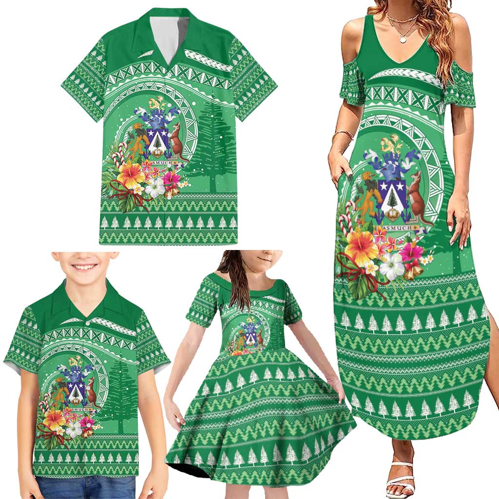 Norfolk Island Pine Tree Christmas Family Matching Summer Maxi Dress and Hawaiian Shirt Coat of Arm and Polynesian Pattern LT9 - Polynesian Pride
