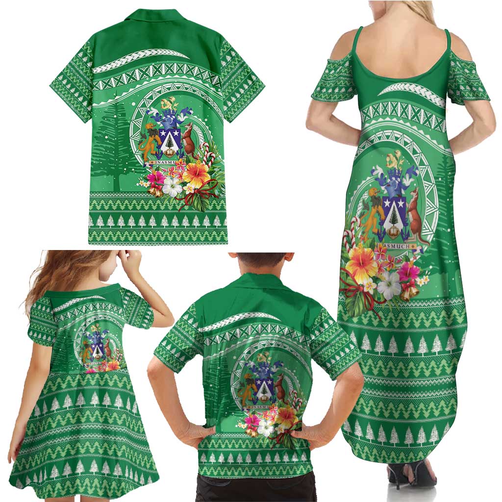 Norfolk Island Pine Tree Christmas Family Matching Summer Maxi Dress and Hawaiian Shirt Coat of Arm and Polynesian Pattern LT9 - Polynesian Pride