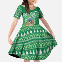 Norfolk Island Pine Tree Christmas Family Matching Tank Maxi Dress and Hawaiian Shirt Coat of Arm and Polynesian Pattern LT9 Daughter's Dress Green - Polynesian Pride