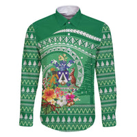 Norfolk Island Pine Tree Christmas Family Matching Tank Maxi Dress and Hawaiian Shirt Coat of Arm and Polynesian Pattern LT9 Dad's Shirt - Long Sleeve Green - Polynesian Pride