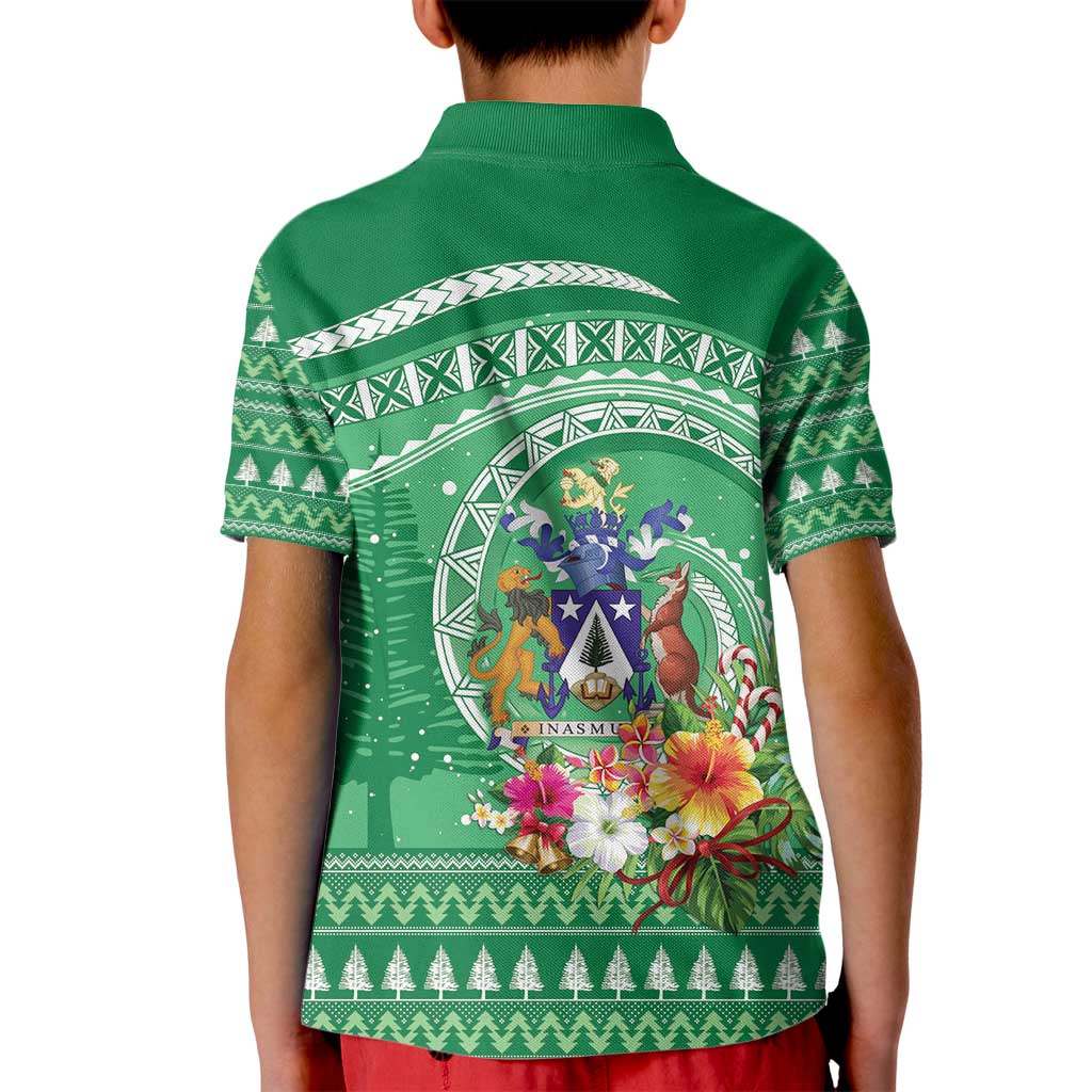 Norfolk Island Pine Tree Christmas Kid Polo Shirt Coat of Arm and Polynesian Pattern LT9 - Polynesian Pride