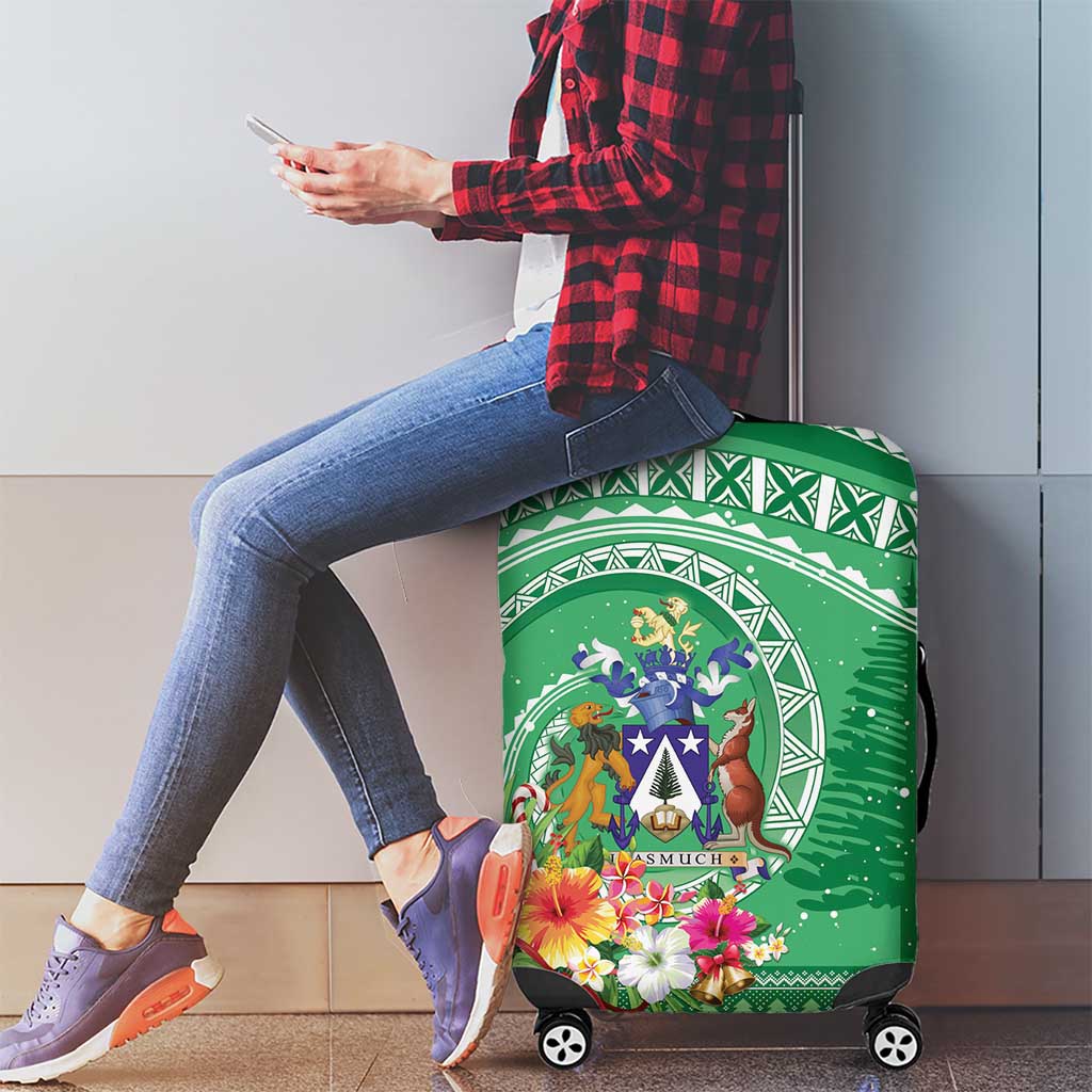 Norfolk Island Pine Tree Christmas Luggage Cover Coat of Arm and Polynesian Pattern