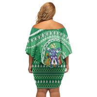 Norfolk Island Pine Tree Christmas Off Shoulder Short Dress Coat of Arm and Polynesian Pattern LT9 - Polynesian Pride