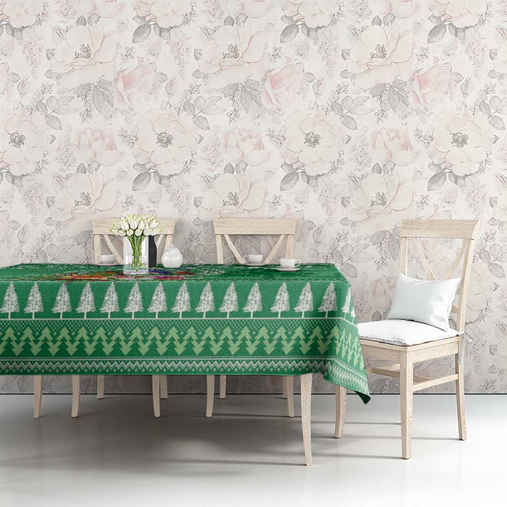 Norfolk Island Pine Tree Christmas Tablecloth Coat of Arm and Polynesian Pattern