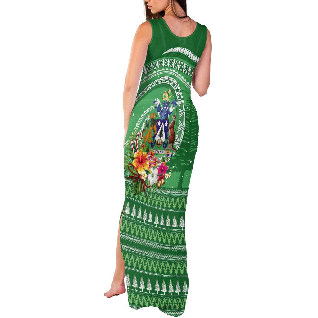 Norfolk Island Pine Tree Christmas Tank Maxi Dress Coat of Arm and Polynesian Pattern LT9 - Polynesian Pride
