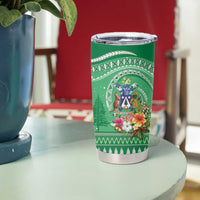 Norfolk Island Pine Tree Christmas Tumbler Cup Coat of Arm and Polynesian Pattern