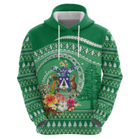 Norfolk Island Pine Tree Christmas Zip Hoodie Coat of Arm and Polynesian Pattern