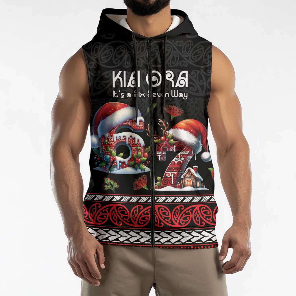 Aotearoa Six Seven Personalized Sleeveless Zip Hoodie New Zealand Funny Christmas LT9