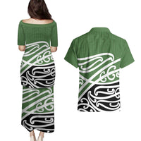 Green Fern New Zealand Kowhai Ngutukak Couples Matching Puletasi and Hawaiian Shirt - Polynesian Pride
