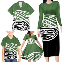 Green Fern New Zealand Kowhai Ngutukak Family Matching Long Sleeve Bodycon Dress and Hawaiian Shirt - Polynesian Pride