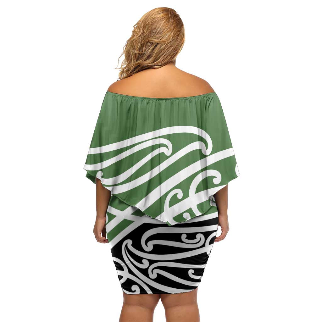Green Fern New Zealand Kowhai Ngutukak Family Matching Off Shoulder Short Dress and Hawaiian Shirt - Polynesian Pride
