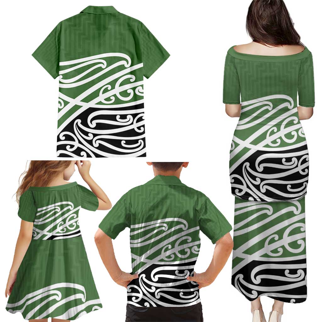 Green Fern New Zealand Kowhai Ngutukak Family Matching Puletasi and Hawaiian Shirt - Polynesian Pride