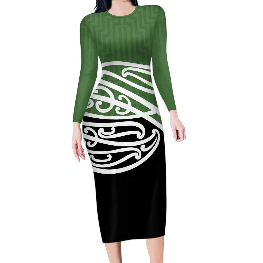 Green Fern New Zealand Kowhai Ngutukak Long Sleeve Bodycon Dress - Polynesian Pride