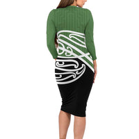 Green Fern New Zealand Kowhai Ngutukak Long Sleeve Bodycon Dress - Polynesian Pride