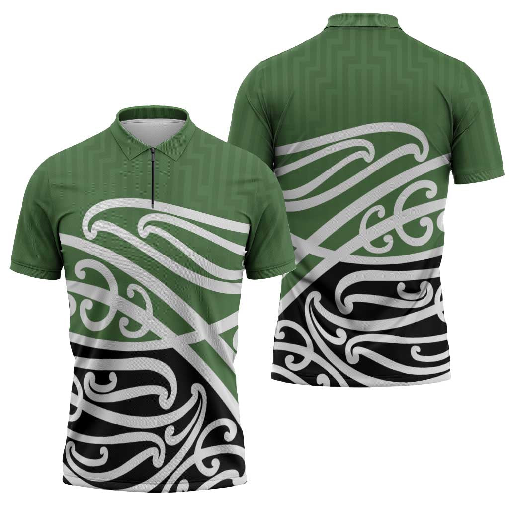 Green Fern New Zealand Kowhai Ngutukak Zipper Polo Shirt - Polynesian Pride