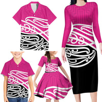 All Pink New Zealand Kowhai Ngutukak Family Matching Long Sleeve Bodycon Dress and Hawaiian Shirt - Polynesian Pride