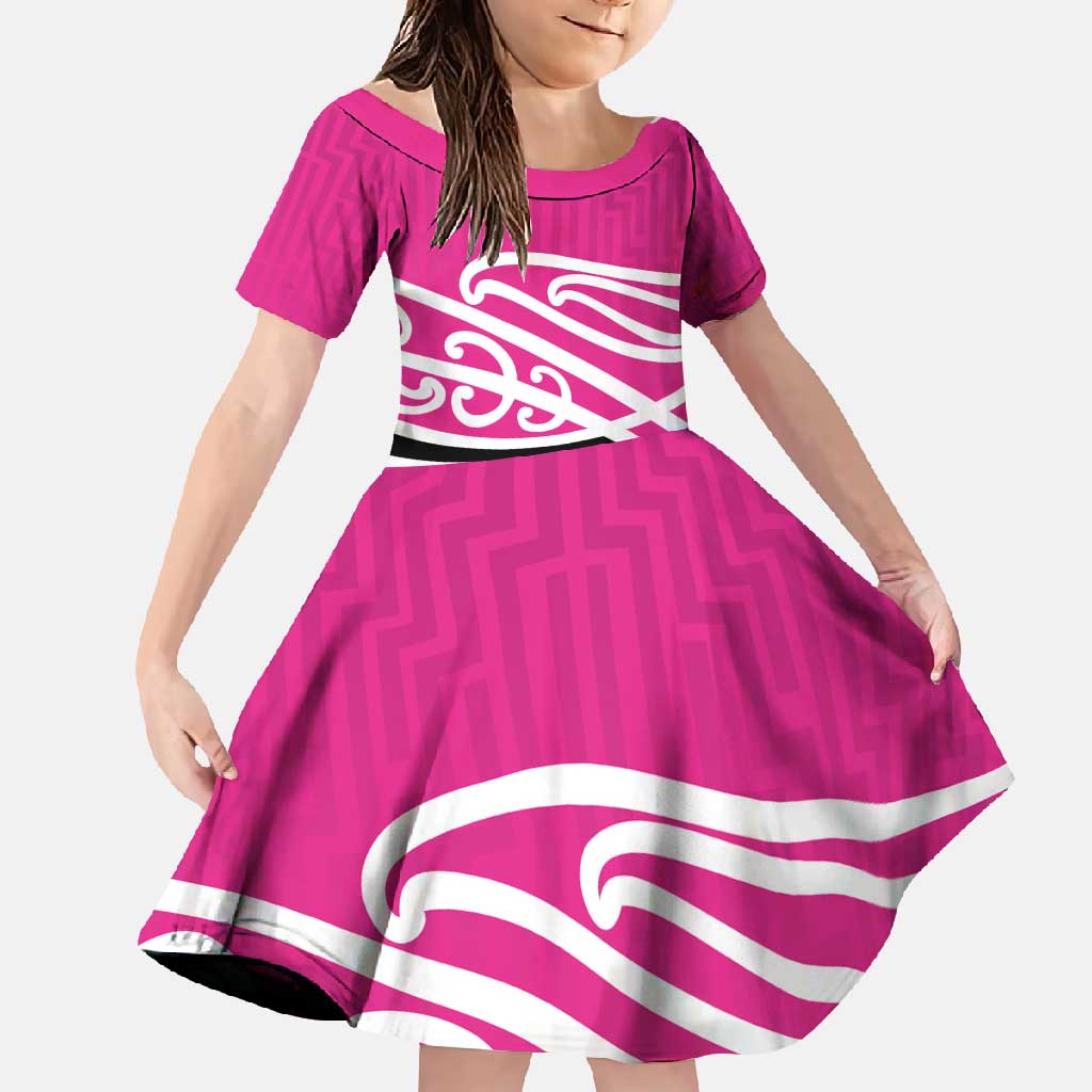 All Pink New Zealand Kowhai Ngutukak Family Matching Off Shoulder Maxi Dress and Hawaiian Shirt - Polynesian Pride