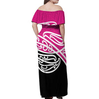 All Pink New Zealand Kowhai Ngutukak Family Matching Off Shoulder Maxi Dress and Hawaiian Shirt - Polynesian Pride