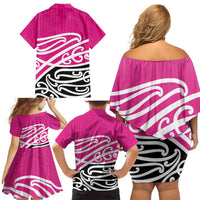 All Pink New Zealand Kowhai Ngutukak Family Matching Off Shoulder Short Dress and Hawaiian Shirt - Polynesian Pride