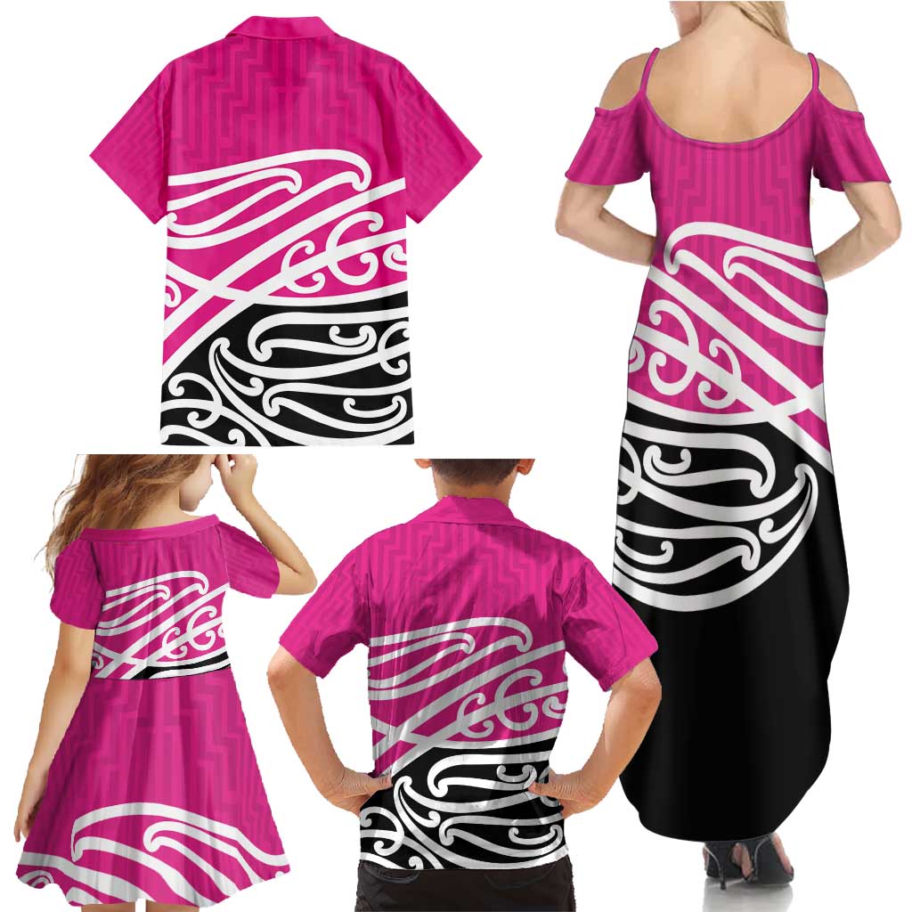 All Pink New Zealand Kowhai Ngutukak Family Matching Summer Maxi Dress and Hawaiian Shirt - Polynesian Pride
