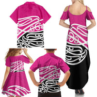 All Pink New Zealand Kowhai Ngutukak Family Matching Summer Maxi Dress and Hawaiian Shirt - Polynesian Pride