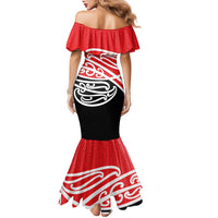All Red New Zealand Kowhai Ngutukak Family Matching Mermaid Dress and Hawaiian Shirt - Polynesian Pride