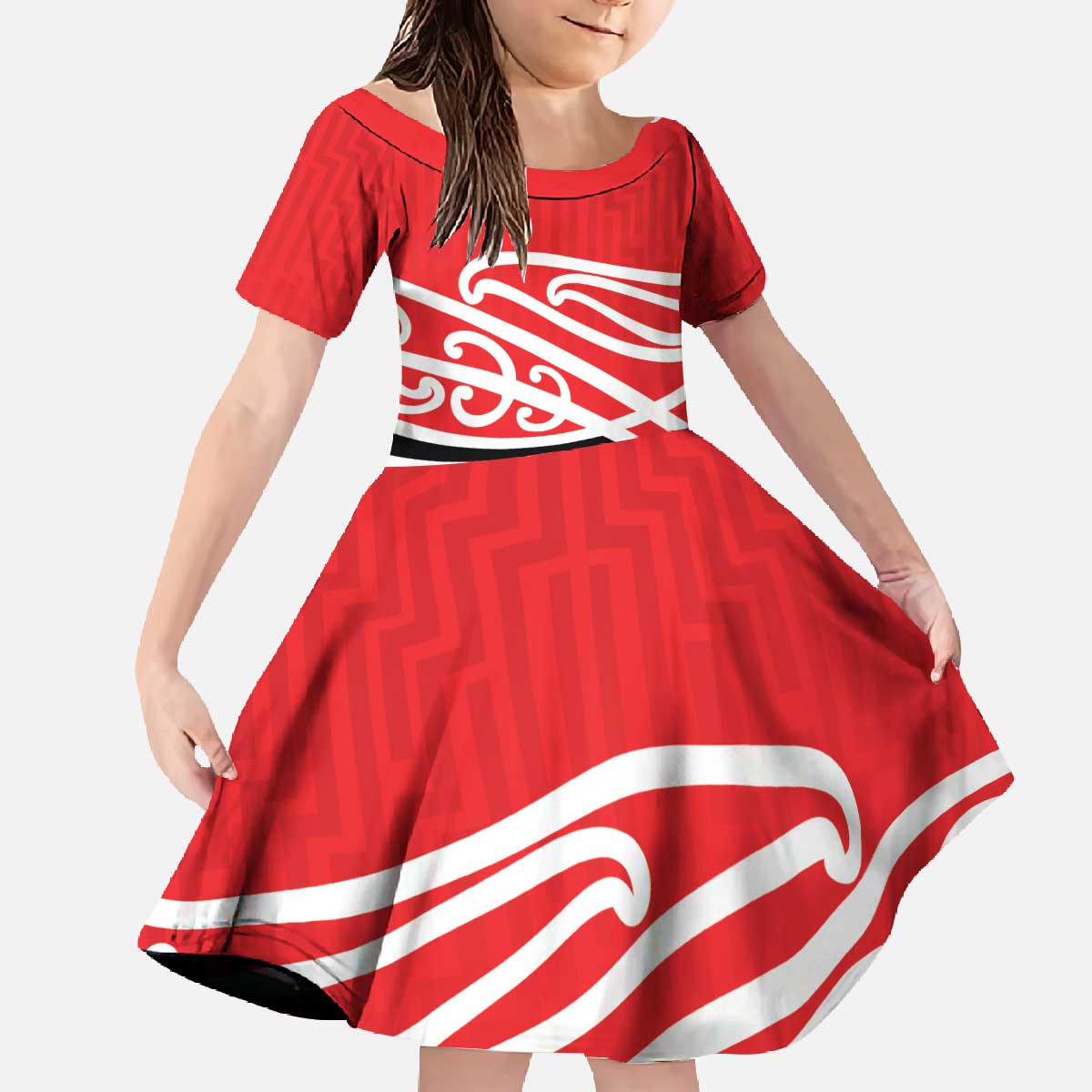 All Red New Zealand Kowhai Ngutukak Family Matching Off The Shoulder Long Sleeve Dress and Hawaiian Shirt - Polynesian Pride