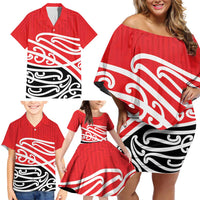 All Red New Zealand Kowhai Ngutukak Family Matching Off Shoulder Short Dress and Hawaiian Shirt - Polynesian Pride