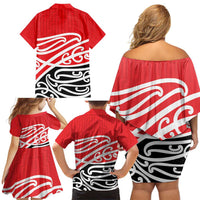 All Red New Zealand Kowhai Ngutukak Family Matching Off Shoulder Short Dress and Hawaiian Shirt - Polynesian Pride