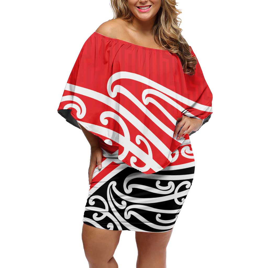 All Red New Zealand Kowhai Ngutukak Family Matching Off Shoulder Short Dress and Hawaiian Shirt - Polynesian Pride