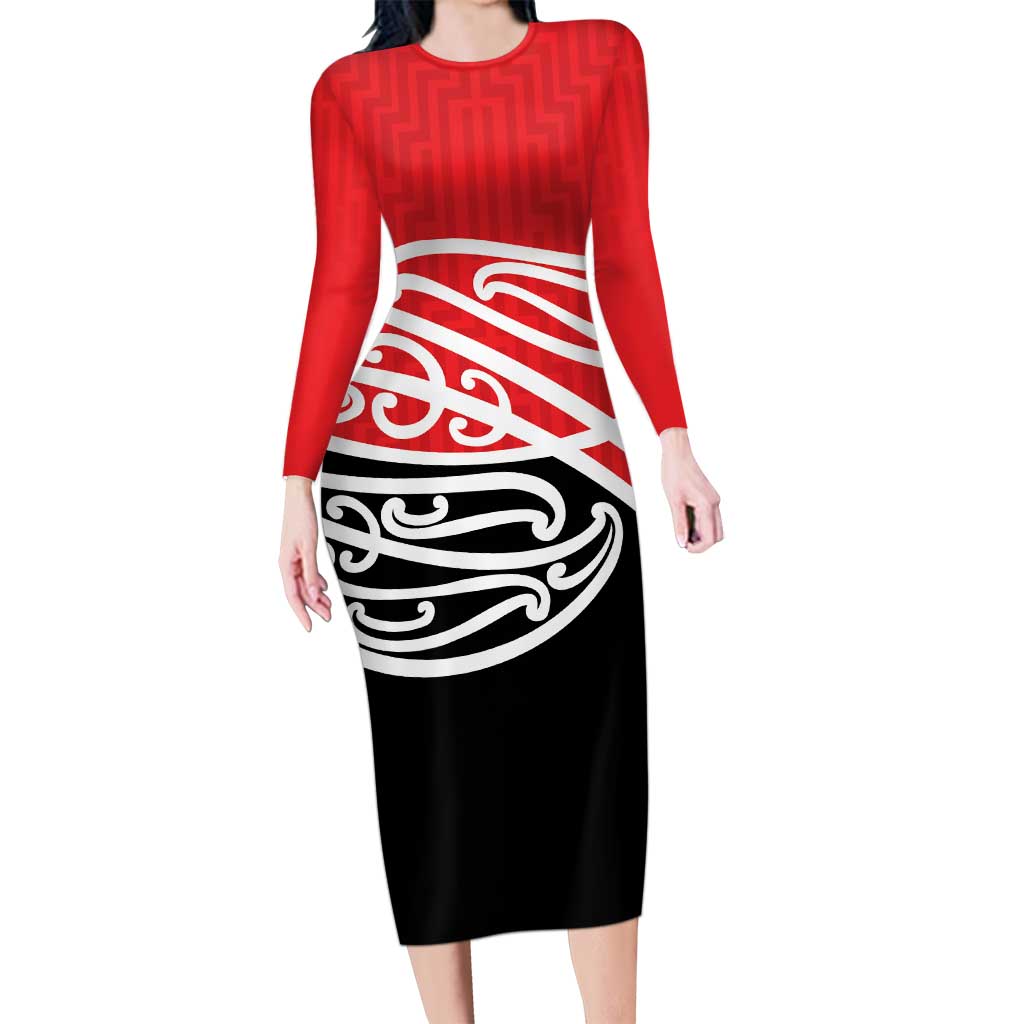 All Red New Zealand Kowhai Ngutukak Long Sleeve Bodycon Dress - Polynesian Pride