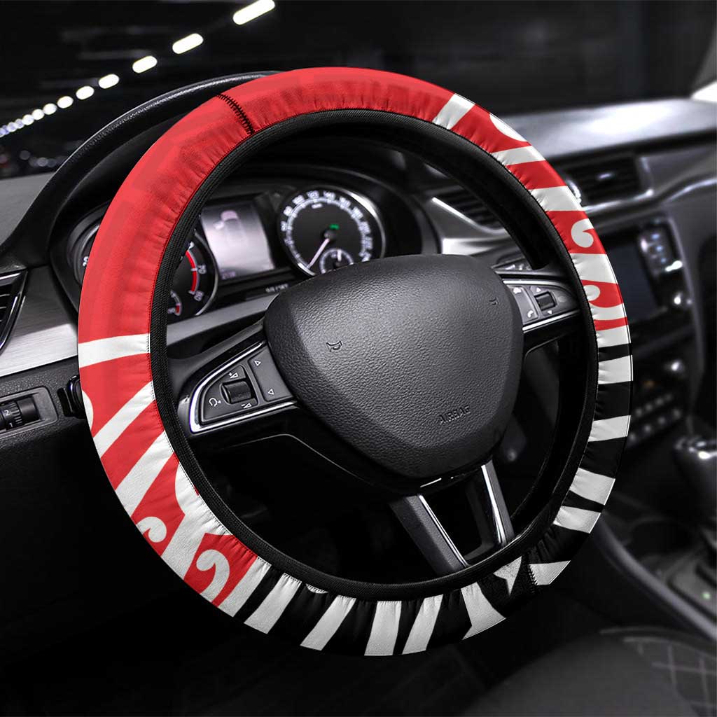All Red New Zealand Kowhai Ngutukak Steering Wheel Cover - Polynesian Pride