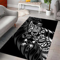 New Zealand Lawn Bowls Area Rug Black Maori Warrior Tribal Silver Fern - Polynesian Pride