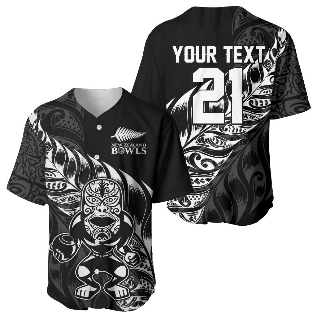New Zealand Lawn Bowls Custom Baseball Jersey Black Maori Warrior Tribal Silver Fern - Polynesian Pride