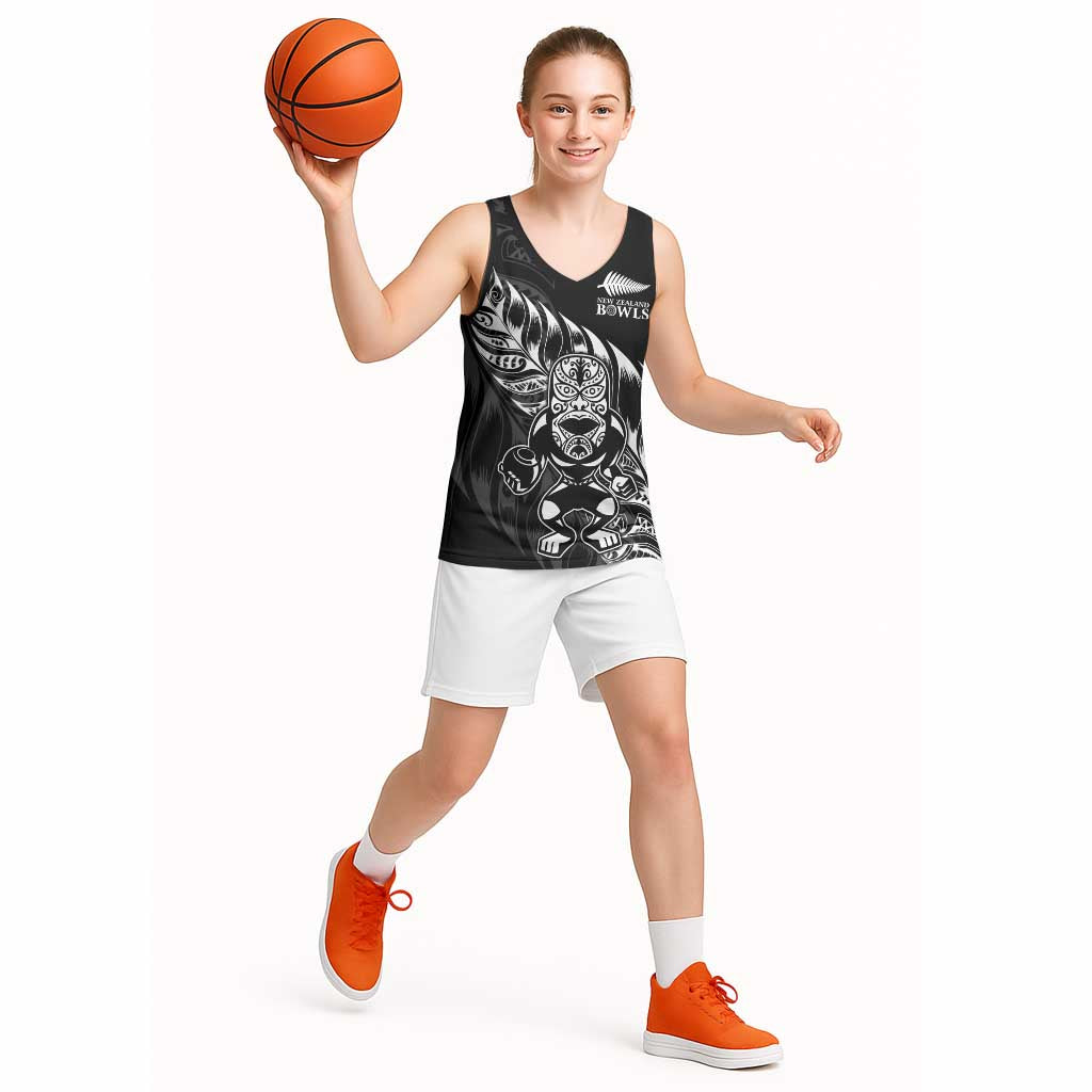 New Zealand Lawn Bowls Custom Basketball Jersey Black Maori Warrior Tribal Silver Fern - Polynesian Pride