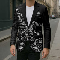 New Zealand Lawn Bowls Custom Blazer Black Maori Warrior Tribal Silver Fern - Polynesian Pride